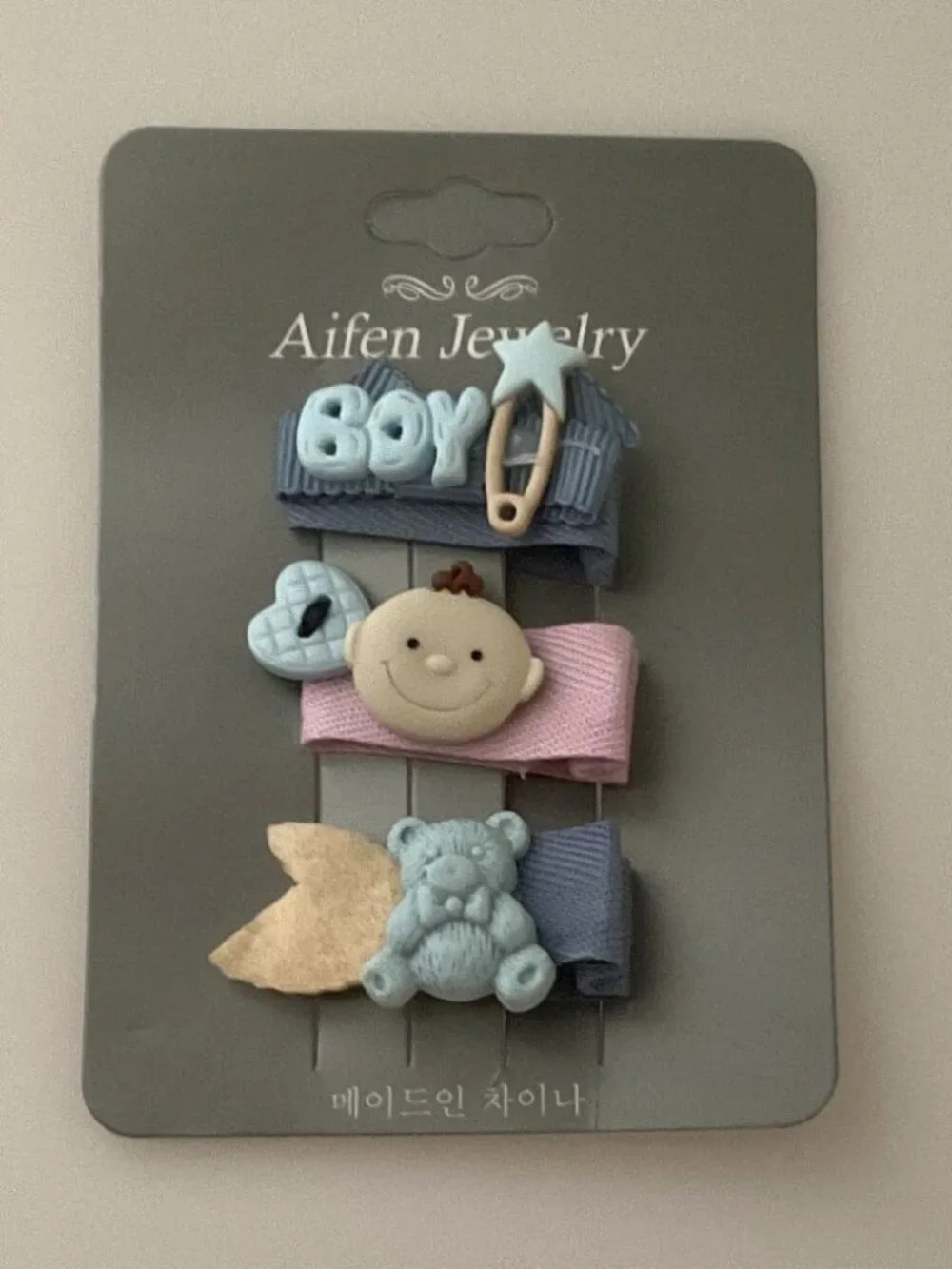PASTEL TODDLER HAIRCLIPS BOY, BEAR, BABY SET OF 3